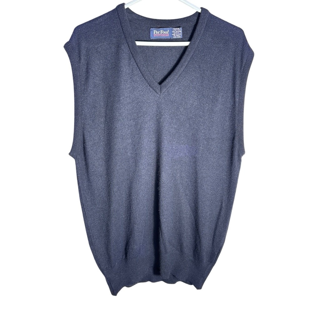 Mens L Vintage V-Neck Sweater Vest Navy Blue Orlon Acrylic Par Four Golf